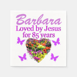 SÖT LILA PERSONALISERA BLOMMIGT 85 YR GAMLA NAPKIN PAPPERSSERVETT