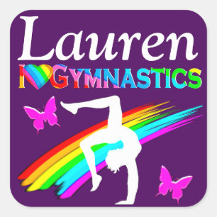 SÖT LILA PERSONLIG GYMNAST GIRL STICKER FYRKANTIGT KLISTERMÄRKE