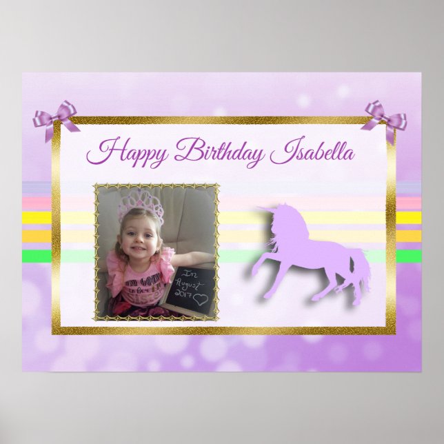 Söt Lila Personlig Unicorn Rainbow Banner Poster (Framsidan)