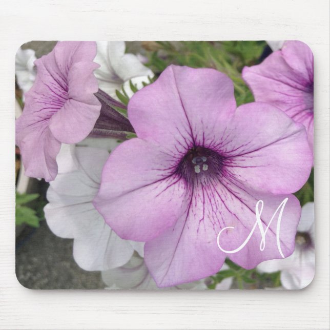 Söt Lila Petunia Flower Photo Monogram Musmatta (Framsidan)