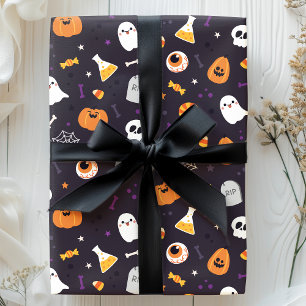 Söt Lila Pumpa Spöklik Spindel Halloween Mönster Presentpapper