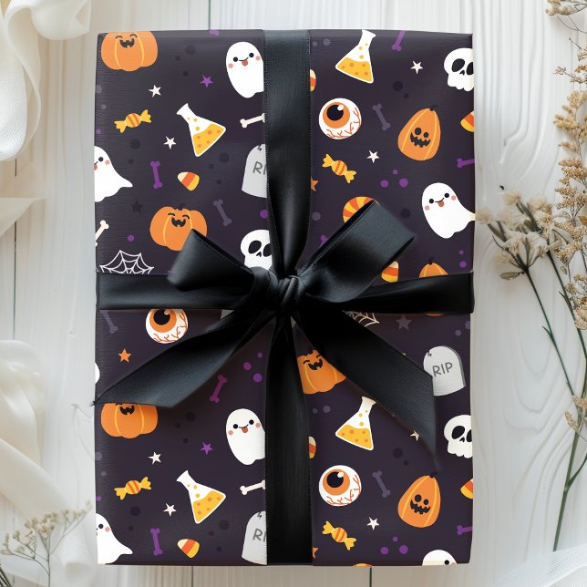 Söt Lila Pumpa Spöklik Spindel Halloween Mönster Presentpapper (Skapare uppladdad)