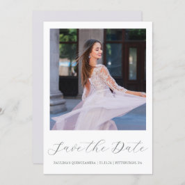 Söt Lila Quinceanera Simple Calligraphy Photo Spara Datumet