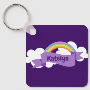 Söt Lila Rainbow Personlig Girly Nyckelring