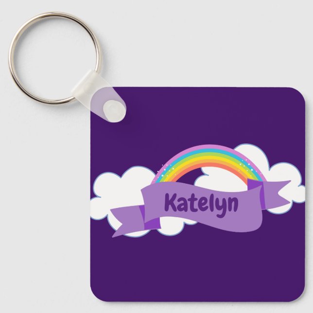 Söt Lila Rainbow Personlig Girly Nyckelring (Framsida)