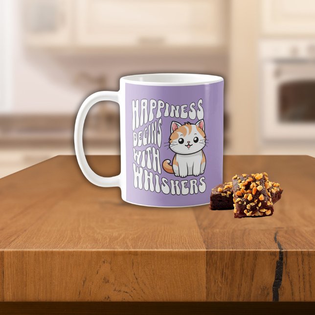 Söt lila rolig katt som säger kaffemugg (Skapare uppladdad)