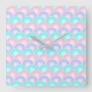 söt lila rosa aqua blue pastel sjöjungfru scale fyrkantig klocka