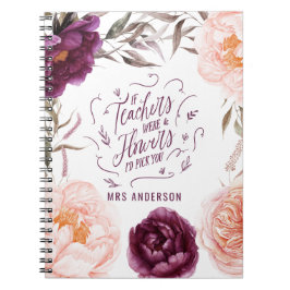 Söt lila rosa blommigt elegant-lärare anteckningsbok
