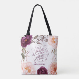 Söt lila rosa blommigt elegant-lärare i väskan tygkasse