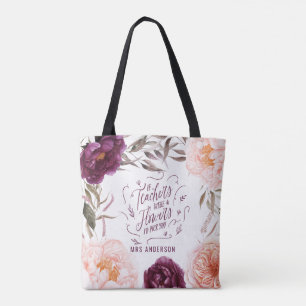 Söt lila rosa blommigt elegant-lärare i väskan tygkasse