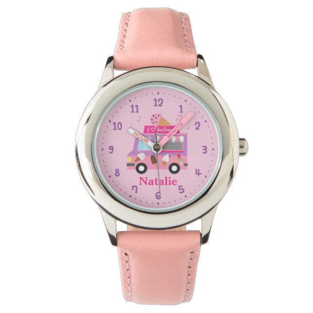 Söt Lila Rosa Glassbil För Flickor Armbandsur (Framsida)
