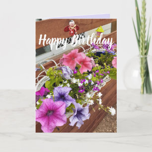 Söt Lila & Rosa Petunias Garden Birthday Kort
