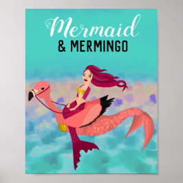 Söt Lila Sjöjungfru och Flamingo Mermingo Poster