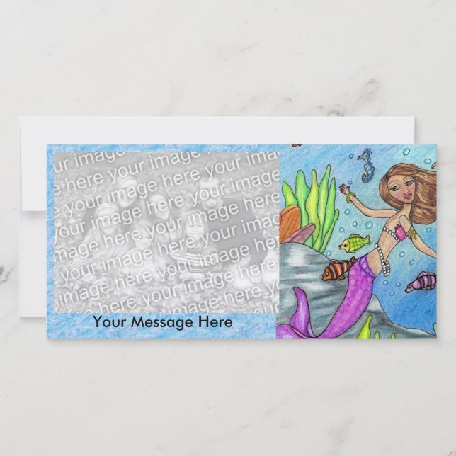 Söt Lila Sjöjungfru Swimming Fish Sjögräs Sten (Framsida)