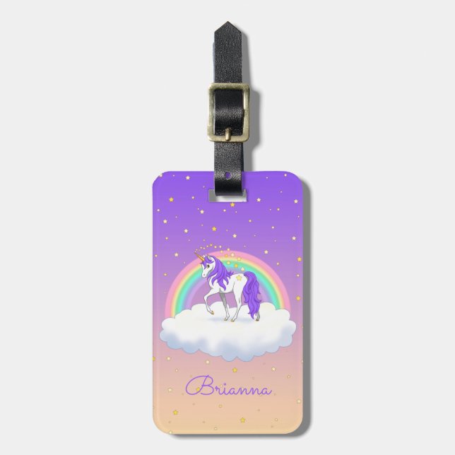 Söt Lila Sweet Dreams Rainbow Unicorn Bagagebricka (Vertikal Framsida)