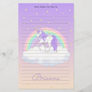 Söt Lila Sweet Dreams Rainbow Unicorn Brevpapper