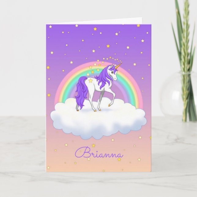 Söt Lila Sweet Dreams Rainbow Unicorn Kort (Framsida)