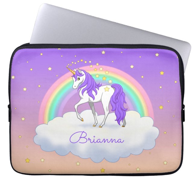 Söt Lila Sweet Dreams Rainbow Unicorn Laptop Fodral (Framsidan)