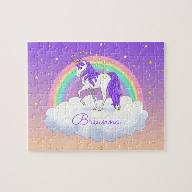 Söt Lila Sweet Dreams Rainbow Unicorn Pussel (Horisontell)
