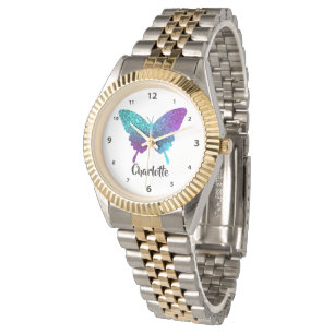 Söt Lila Teal Big Butterfly Personlig Watc Armbandsur