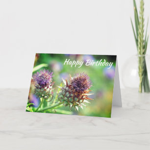Söt Lila Thistle Garden Flower Birthday Kort