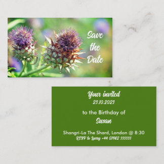 Söt Lila Thistle Garden Flower-inbjudan Anteckningskort