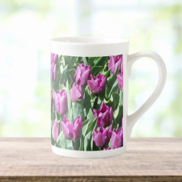 Söt Lila Tulips Blommigt Benporslin Mugg