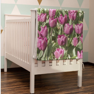 Söt Lila Tulips Blommigt Fleecefilt