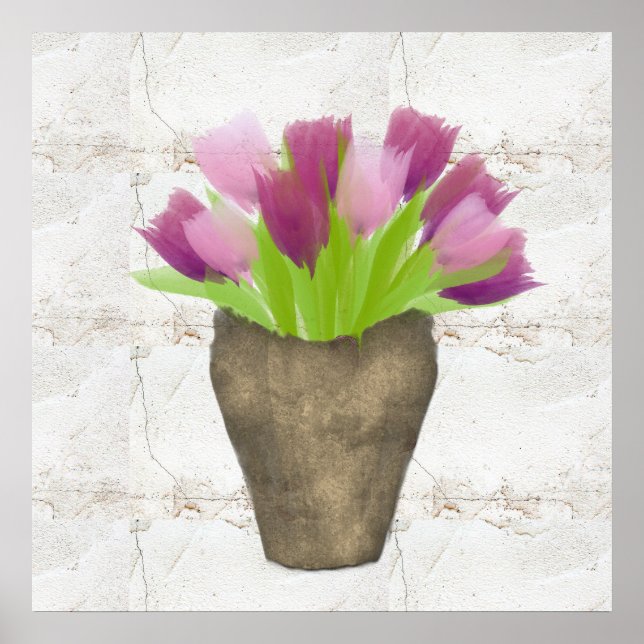 Söt Lila Tulips i Vas Watercolor Rustic Poster (Framsidan)