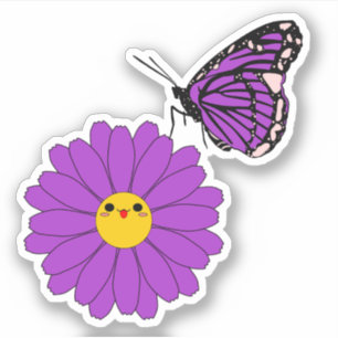 Söt lila tusenskönasticker med fjäril klistermärken