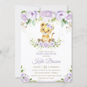 Söt Lila Unge Blommigt Flickor Babyskåda för Lejon Inbjudningar