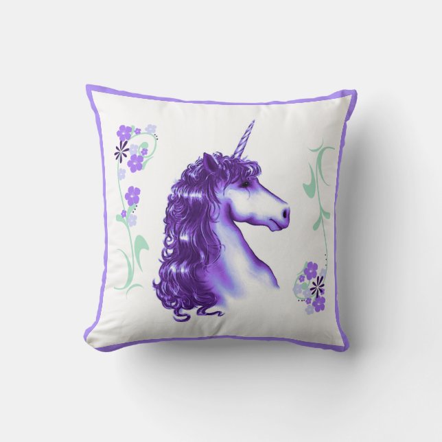 Söt Lila Unicorn Dekorativ kudde (Framsida)