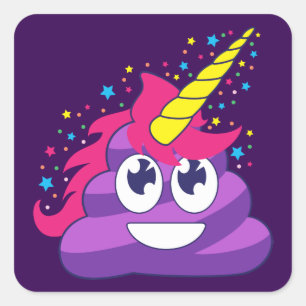 Söt Lila Unicorn Poop Emoji Fyrkantigt Klistermärke