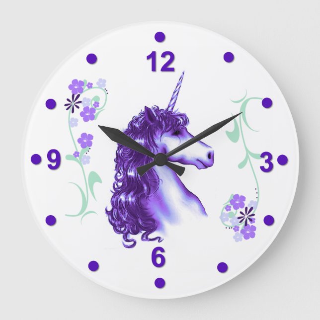Söt Lila Unicorn Wall Clock Stor Klocka (Framsida)