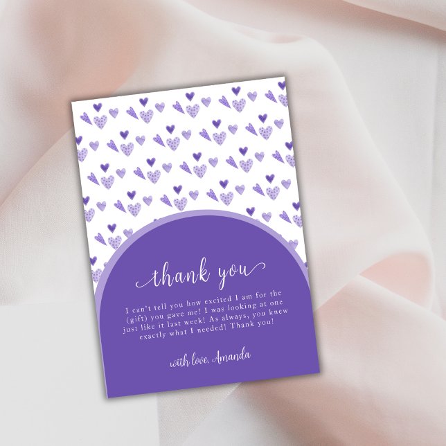 Söt lila välkomstbåge för valentinabarnkalas  tack kort (Cute Purple Arch Sweetheat Valentine Baby Shower Thank You Card)