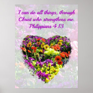 SÖT LILA VILD FLOWER PHILIPPIANS 4:13 VERSE POSTER
