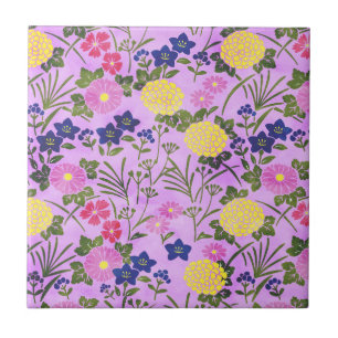 Söt Lila Vintage Flower Mönster Kakelplatta