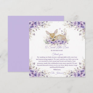Söt lila violett blomsterhjort Baby Shower Tack Kort