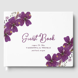 Söt Lila Watercolor Flowers Bröllop Gästböcker