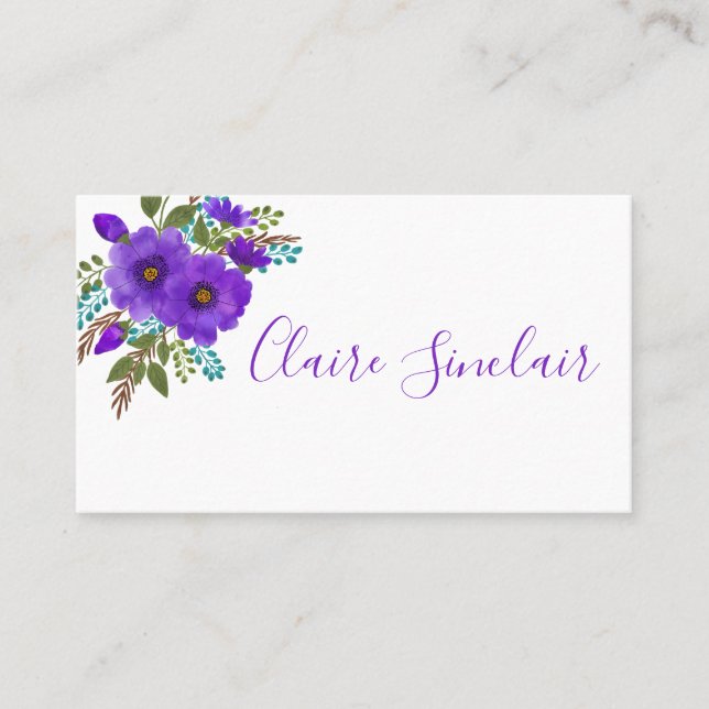 Söt Lila Watercolor Flowers Visitkort (Framsida)