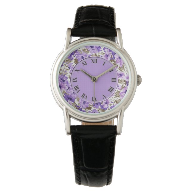 Söt Lila & White Blommigt Wrist Watch Armbandsur (Framsida)