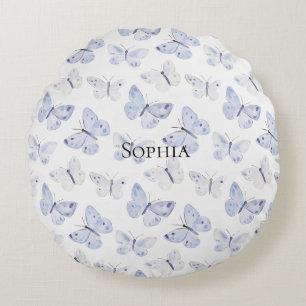Söt Lila White Butterflies Rund Kudde