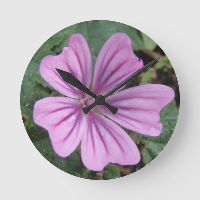 Söt Lila Wildblomma Wall Clock Rund Klocka (Framsida)