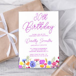 Söt Lila WildblommVuxen 30års födelsedag Inbjudningar<br><div class="desc">En söt vildblomma gräns är en dekoration av grund i vuxens inbjudan till 30års födelsedag. Blå-, gult- och orange blommor skapar en färgstark design och lycklig för att fira denna milstolpe-födelsedag. Modern och enkel kalligrafi i lila gör att trendiget blir färsk vid behållan. Det öppna och omsorgsfria bokstavsflödet koordinerar perfekt...</div>