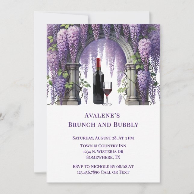 Söt Lila Wisteria Arch Brunch och Bubly Inbjudningar (Framsida)