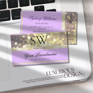 Söt Lilac Lila Guld Glitter Stars Initialer Visitkort