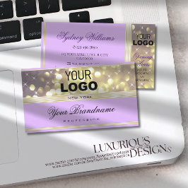 Söt Lilac Lila Guld Glitter Stars med Logotyp Visitkort