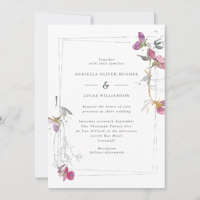 Söt Lilac Summer Sweet Pea Wedding bjudande Inbjudningar (Framsida)