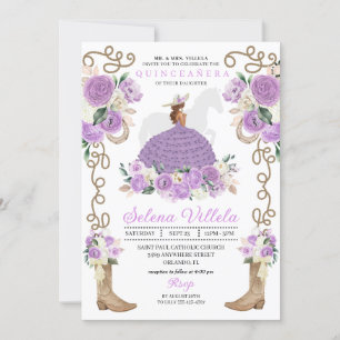 Söt Lilac Western Mariachi Princess Quinceañera Inbjudningar