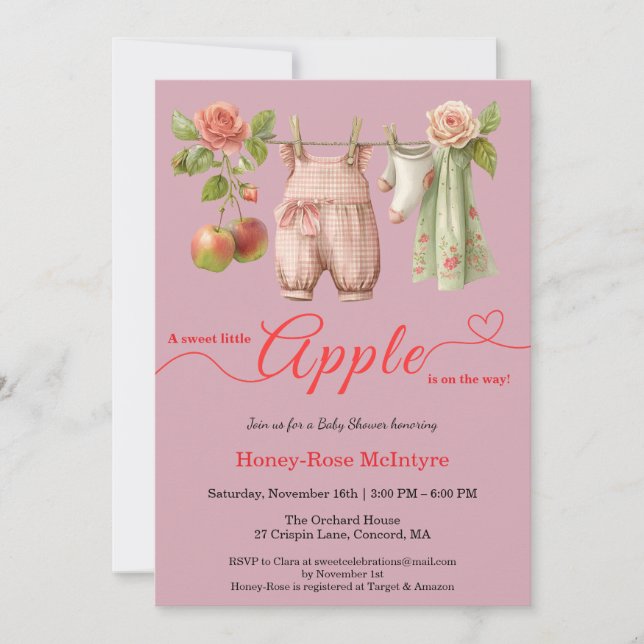 Söt lilla äppel-babyshower | Höstrustik barn  Inbjudningar (Framsida)